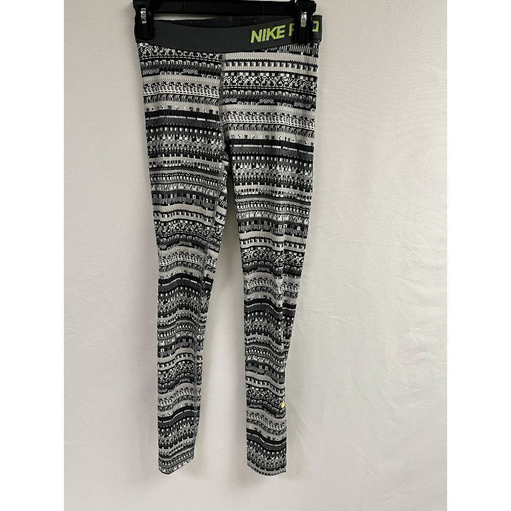 Nike Pro Dri-fit Womens Mid-rise Gray Geometric Athletic Skinny Leggings Small